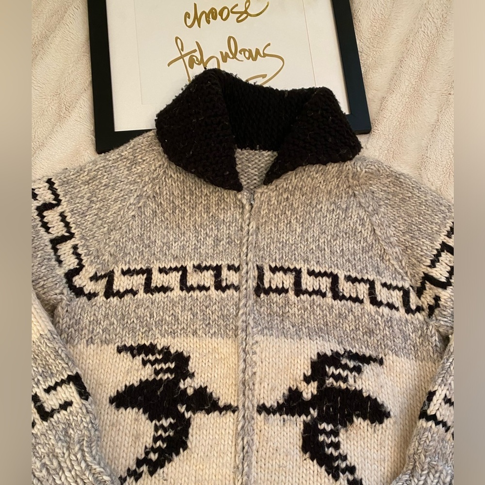 Cowichan Wool Loon Cardigan Large/XL Excel Vintage Used Cond Canadiana Hand Knit - Picture 5 of 16